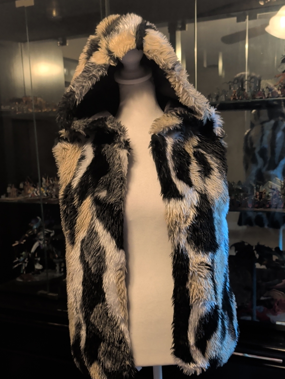 Special One Hooded Faux Fur Vest in Black and Cream